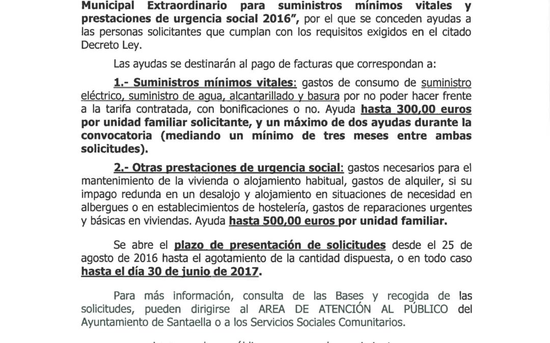 PROGRAMA MUNICIPAL SUMINISTROS MÍNIMOS VITALES 2016