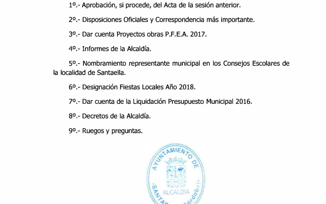 CONVOCATORIA SESIÓN ORDINARIA DE PLENO