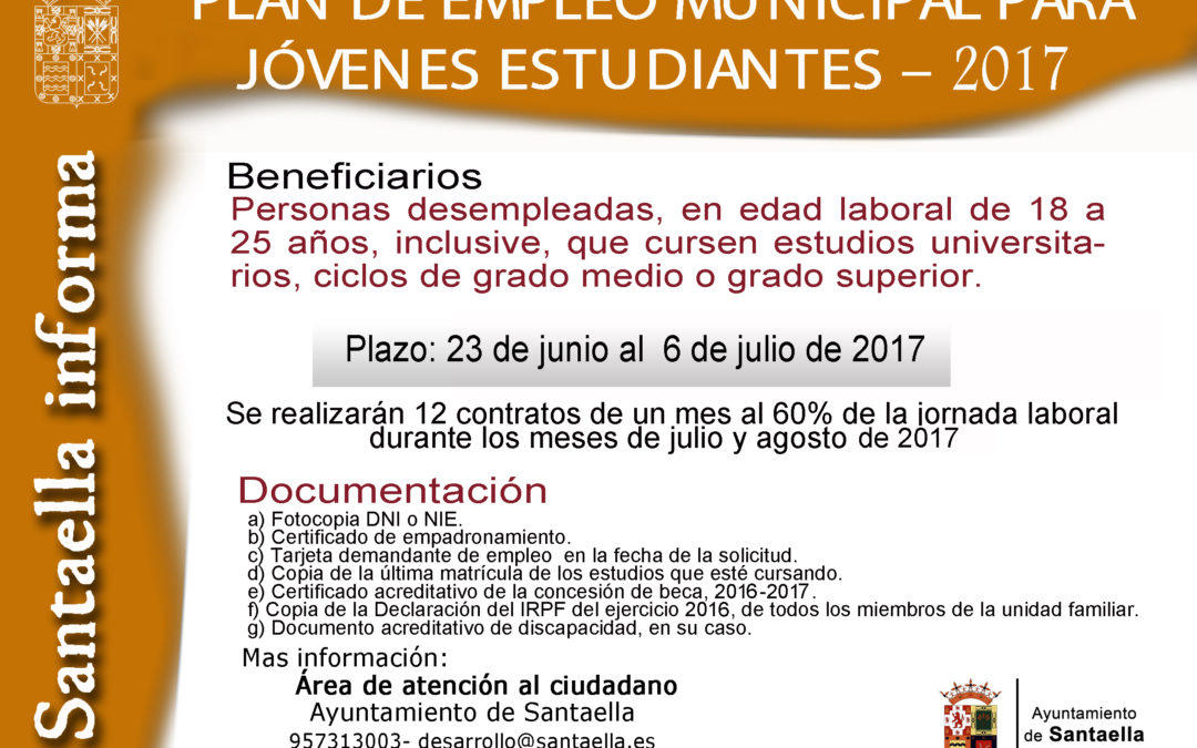 PLAN DE EMPLEO MUNICIPAL PARA JÓVENES ESTUDIANTES – 2017.