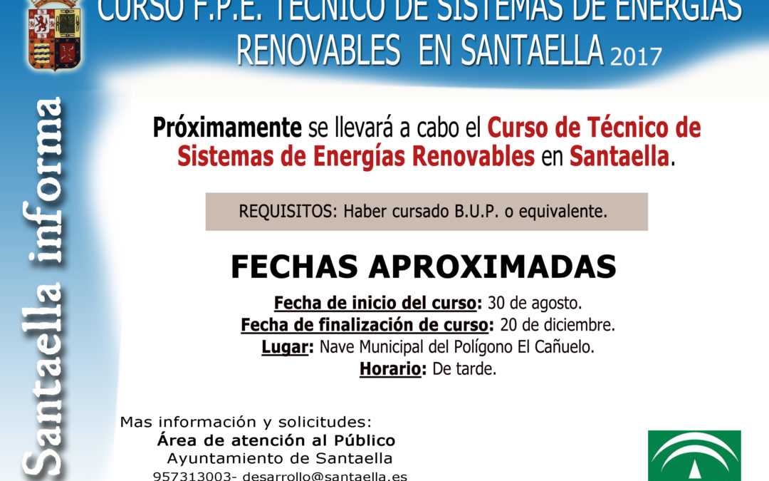 CURSO F.P.E. TÉCNICO DE SISTEMAS DE ENERGÍAS RENOVABLES EN SANTAELLA 2017