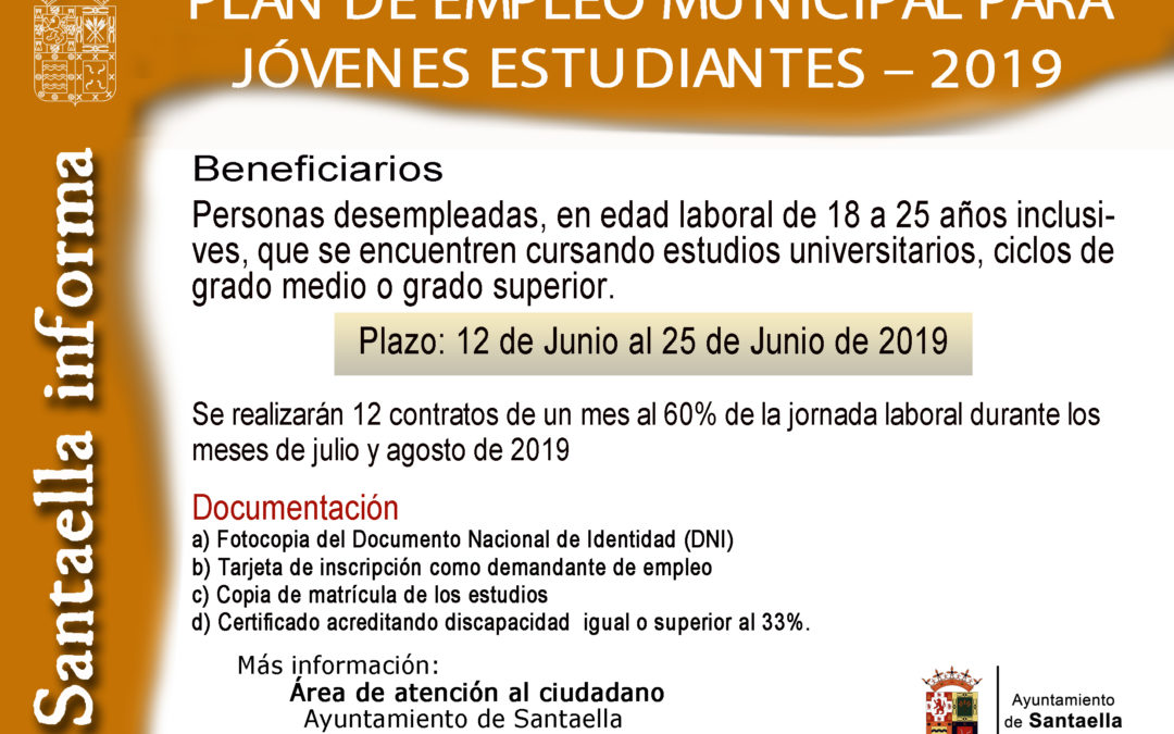 PLAN DE EMPLEO MUNICIPAL PARA JÓVENES ESTUDIANTES 2019