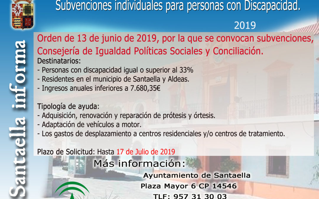 SUBVENCIONES INDIVIDUALES PARA PERSONAS CON DISCAPACIDAD 2019