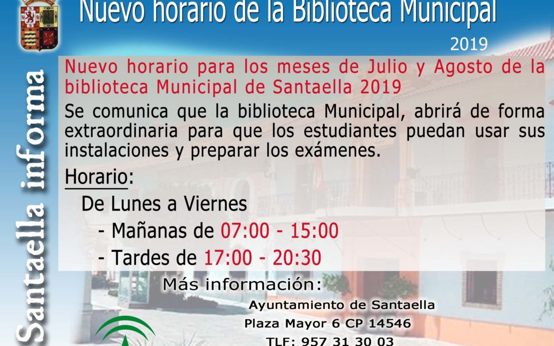 Nuevo horario para la Biblioteca Municipal de Santaella