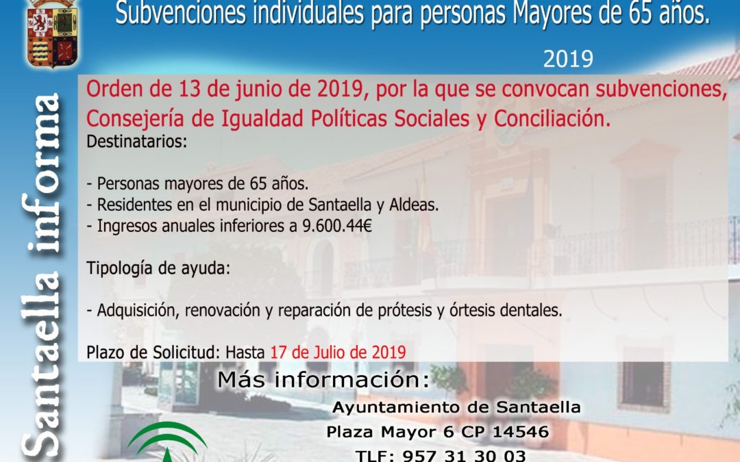 SUBVENCIONES INDIVIDUALES PARA PERSONAS MAYORES DE 65 AÑOS 2019