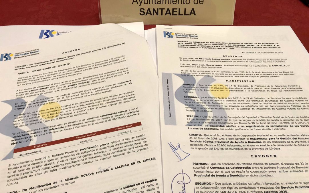 Firmada la Addenda 2020 para la gestión del Servicio de Ayuda a Domicilio