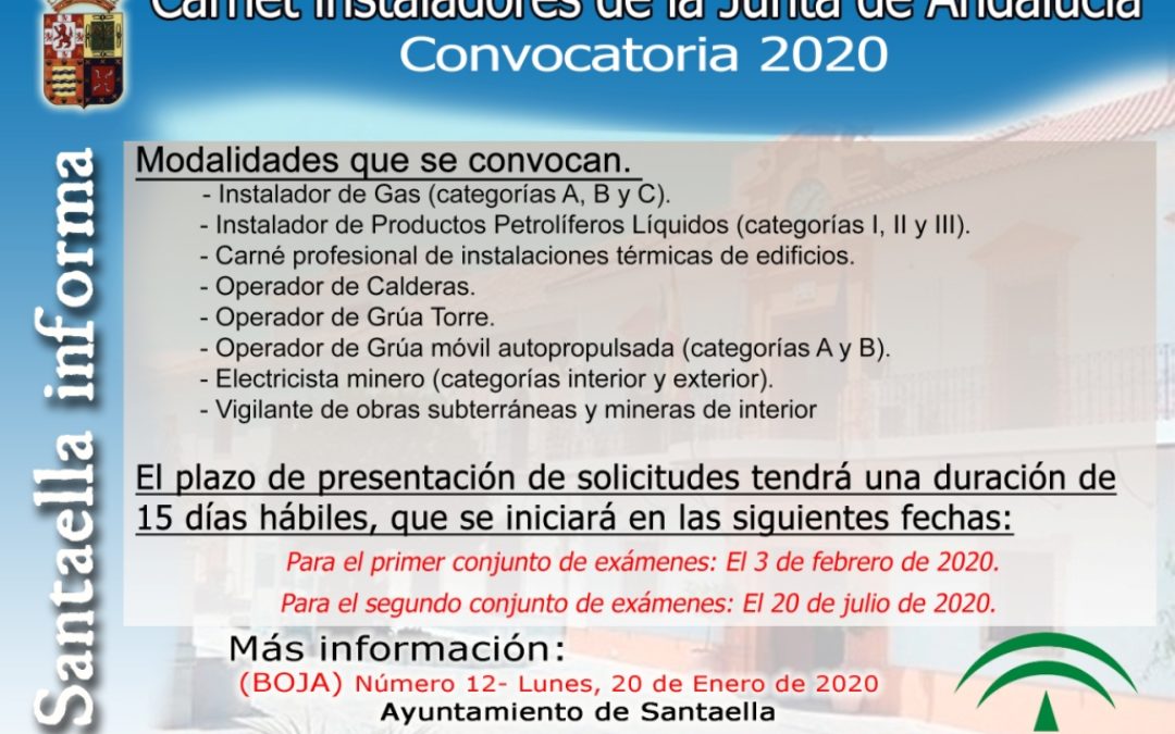 CARNET INSTALADORES DE LA JUNTA DE ANDALUCÍA 2020