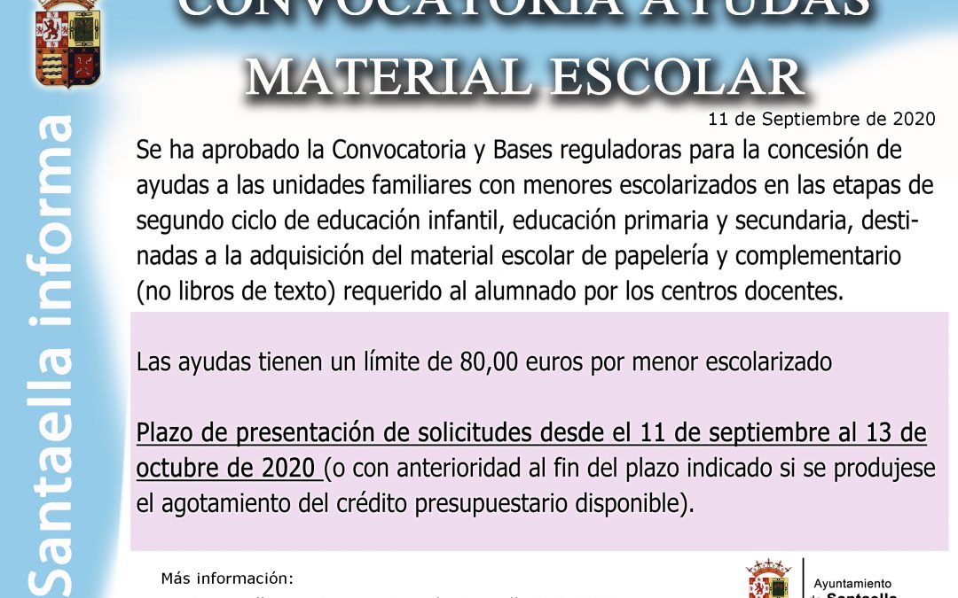 CONVOCATORIA AYUDAS MATERIAL ESCOLAR