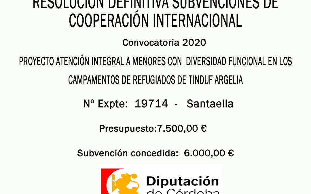 RESOLUCIÓN DEFINITIVA SUBVENCIONES DE COOPERACIÓN INTERNACIONAL 2020