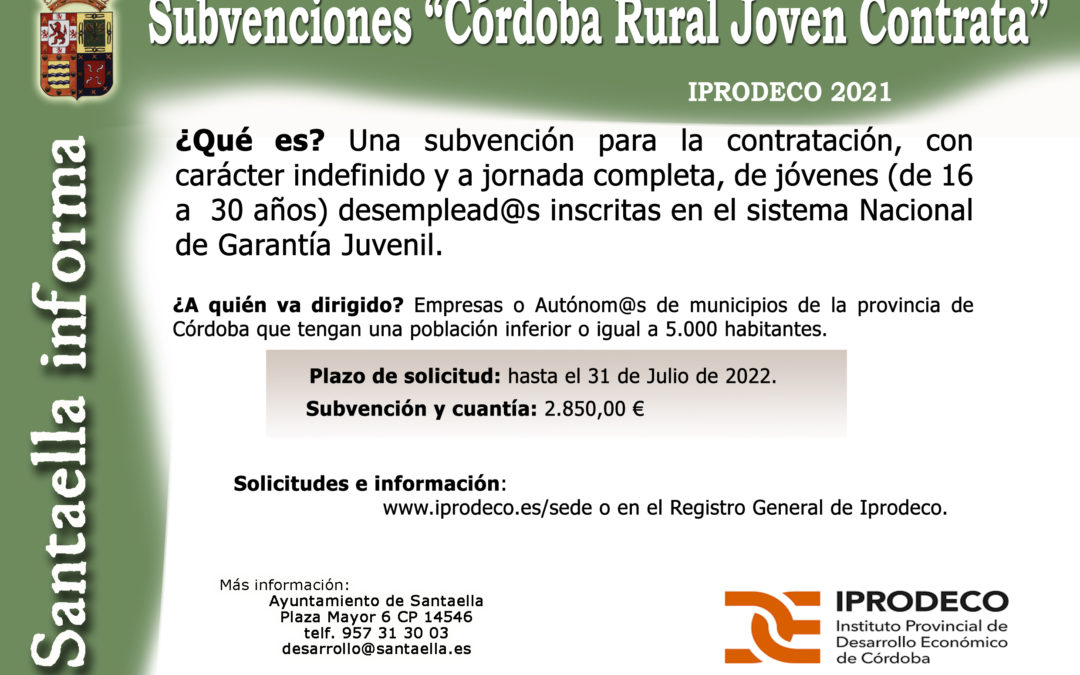 SUBVENCIÓN «CÓRDOBA RURAL JOVEN CONTRATA» 2021